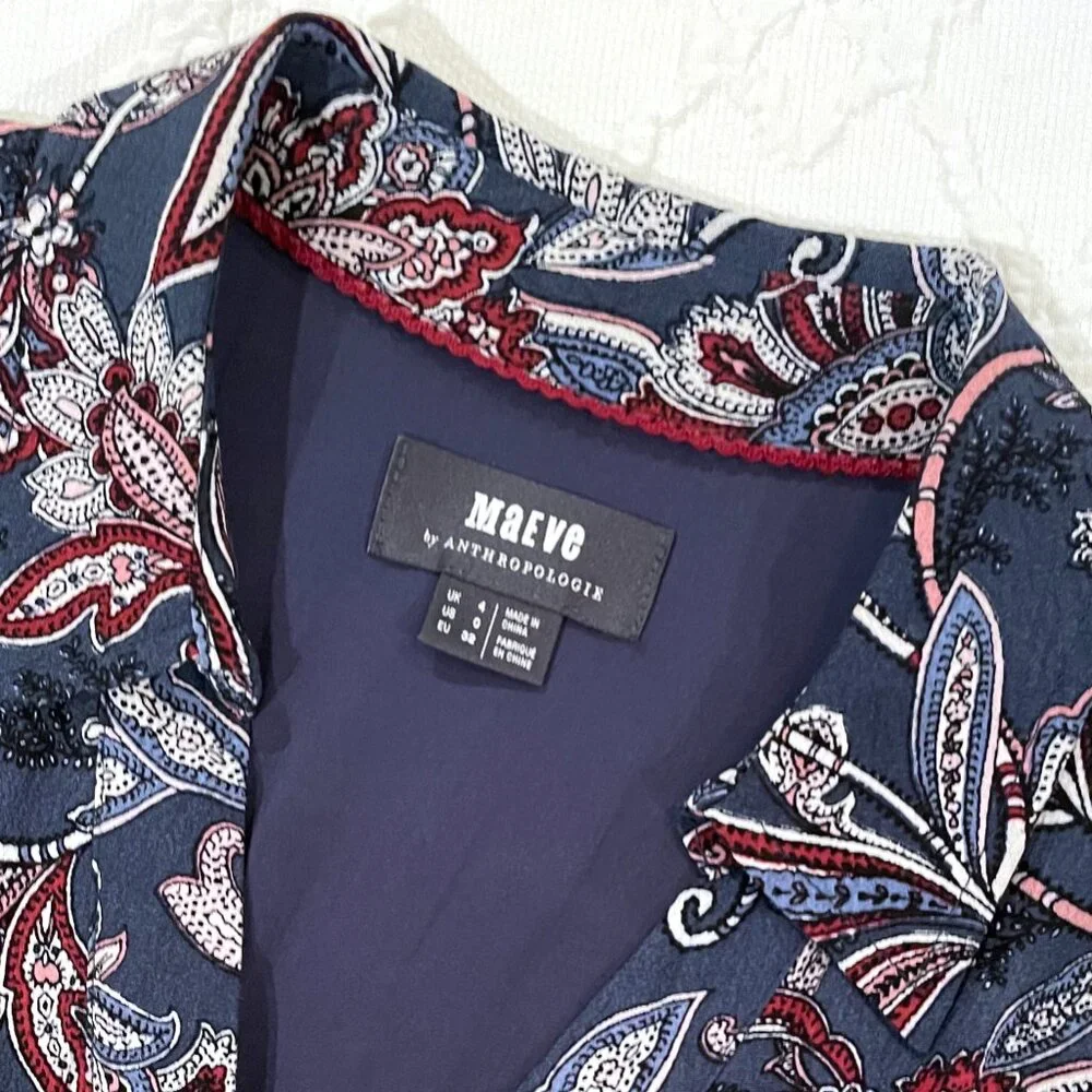 Anthropologie Maeve Calia Sleeveless Belted Shirtdress Blue White Size 0 - Picture 7 of 11